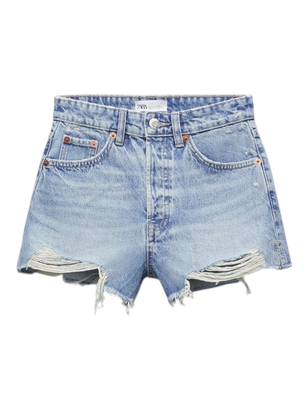 ZARA Light Blue Distressed Denim Shorts - High Waist Size 6